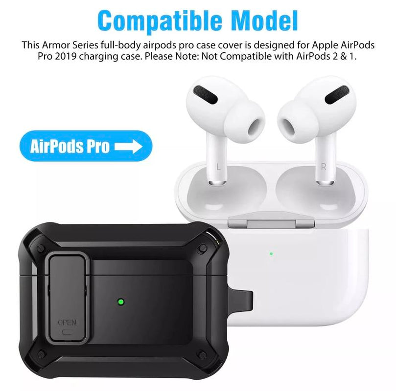 Protective Rugged Defender Case Cover for Apple Airpods Pro / Airpods Pro 2 / Airpods 3Rd / Airpods 2Nd / Generation Shockproof with Keychain Hook