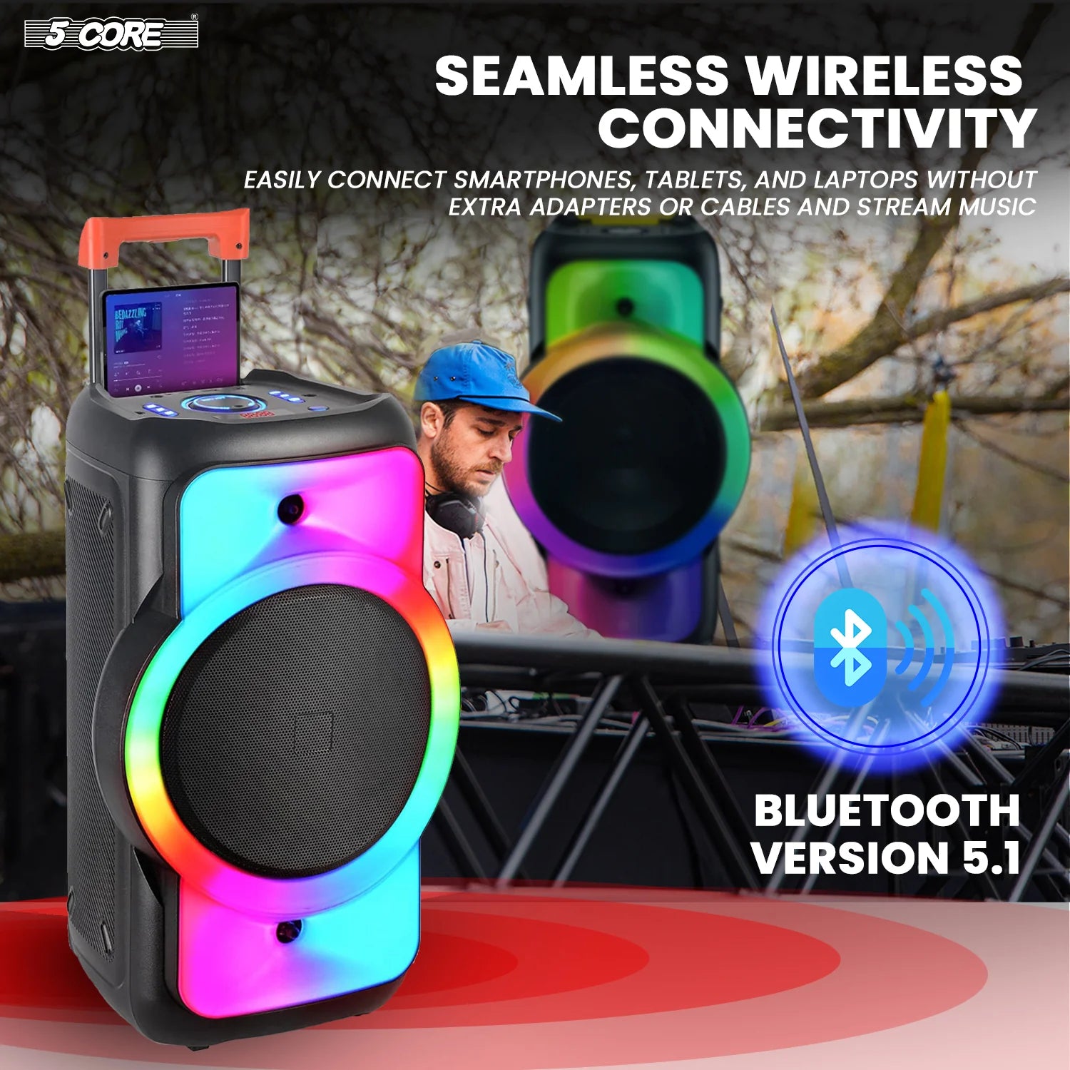 5Core Bluetooth Party Speaker 12 Inch PA RGB Partybox Karaoke Machine + 2 Wireless Mic