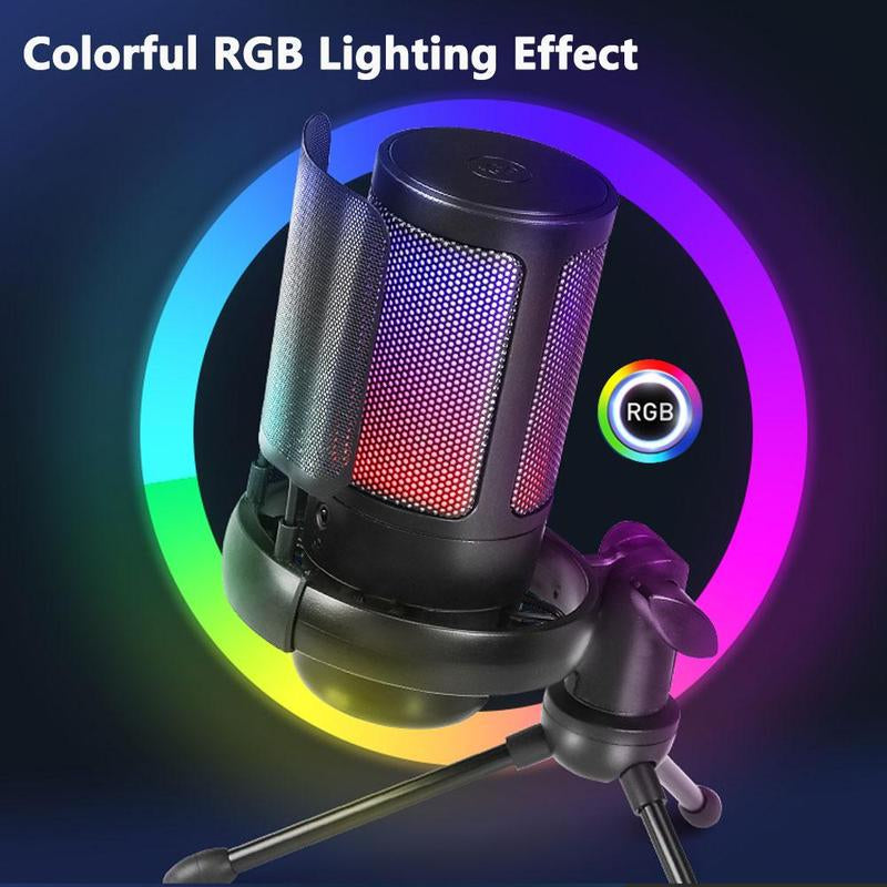 USB Microphones for Fall, USB Gaming Mic with Anti-Vibration Mount, Mini Mic with RGB Light & Pop Filter, Plug & Play Noise Cancellation Condenser Mic for Streaming & Podcasting, Condenser Microphone, Streaming Microphone, Podcast Microphone