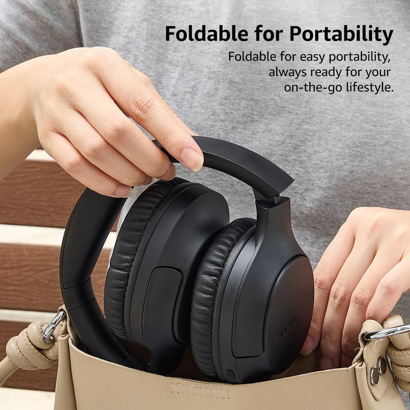 TOZO HA1 Bluetooth 5.4 Headphones, ENC Call Noise Cancelling with Mic over Ear Wireless Headset Foldable with 70H Playback, Stereo Bass, EQ Modes via Button & APP for Travel Home Black