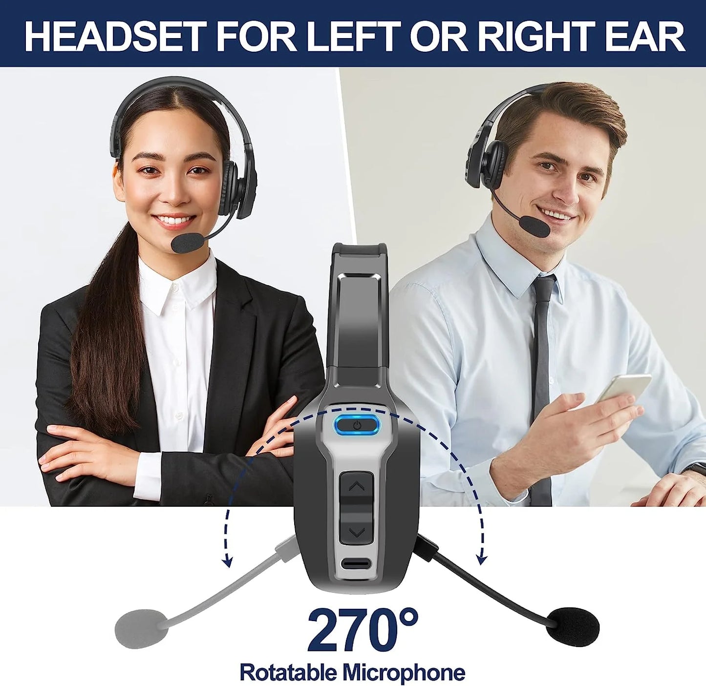 Trucker Bluetooth 5.2 Wireless Headset with Noise Cancelling Mic for Phones PC