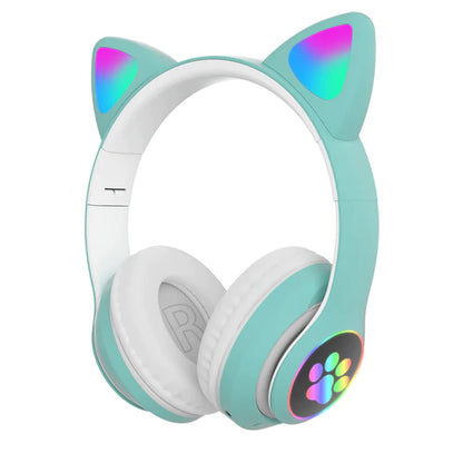 Flash Light Cute Cat Ear Headphones Wireless with Mic Can Close LED Kids Girls Stereo Phone Music Bluetooth Headset Gamer Gift