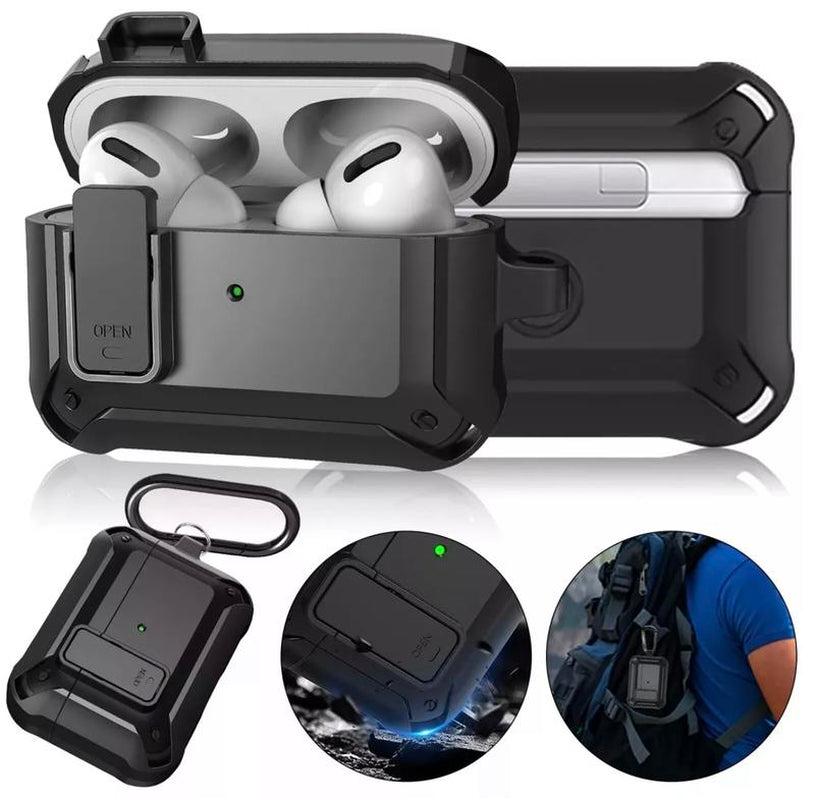 Protective Rugged Defender Case Cover for Apple Airpods Pro / Airpods Pro 2 / Airpods 3Rd / Airpods 2Nd / Generation Shockproof with Keychain Hook