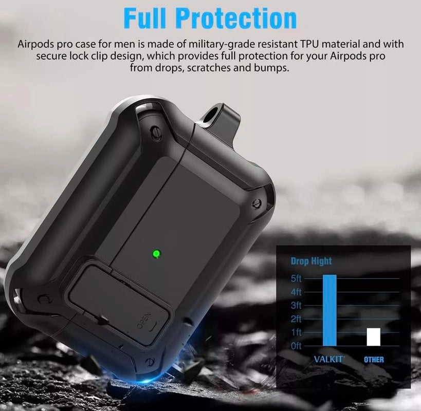 Protective Rugged Defender Case Cover for Apple Airpods Pro / Airpods Pro 2 / Airpods 3Rd / Airpods 2Nd / Generation Shockproof with Keychain Hook