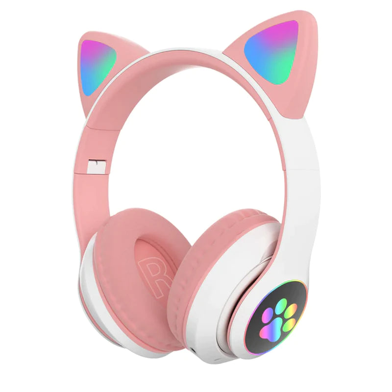 Flash Light Cute Cat Ear Headphones Wireless with Mic Can Close LED Kids Girls Stereo Phone Music Bluetooth Headset Gamer Gift