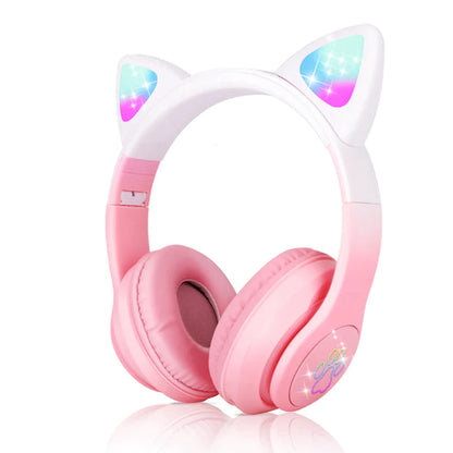 Flash Light Cute Cat Ear Headphones Wireless with Mic Can Close LED Kids Girls Stereo Phone Music Bluetooth Headset Gamer Gift