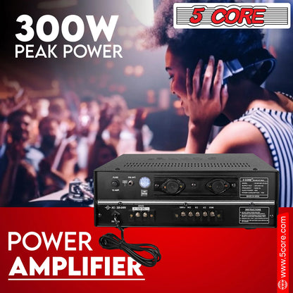 5CORE Power Amplifier 40W RMS 300W Peak with USB AUX 3 Mic Input Stereo Receiver