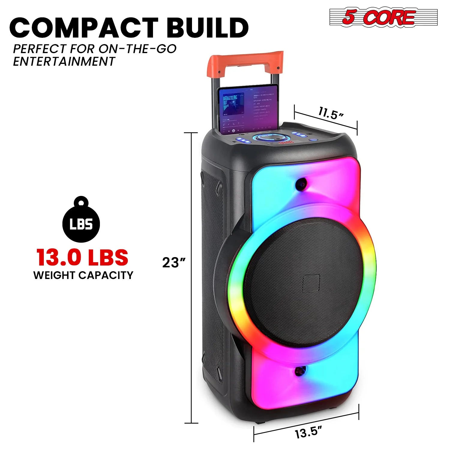 5Core Bluetooth Party Speaker 12 Inch PA RGB Partybox Karaoke Machine + 2 Wireless Mic